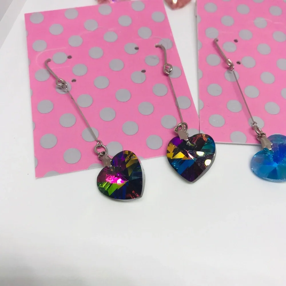 Rainbow crystal heart earrings vintage